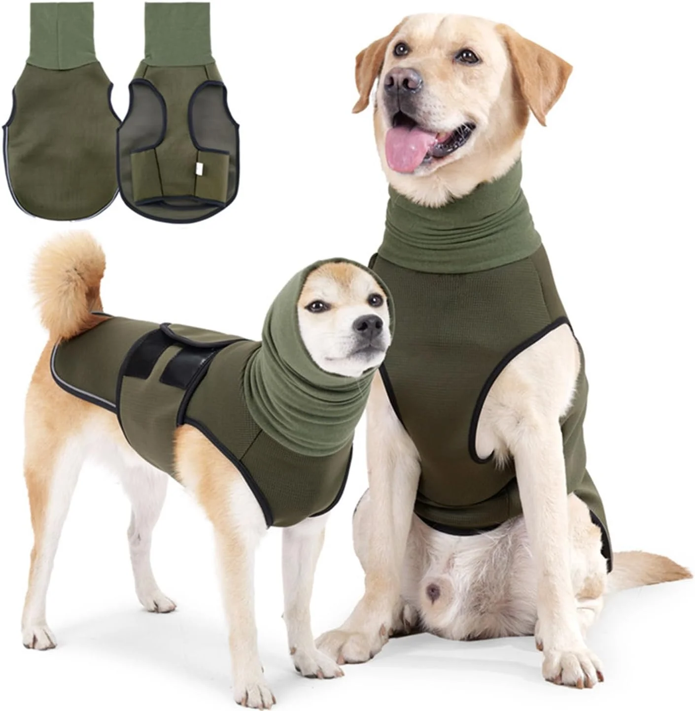 کت ضد اضطراب سگ، کت آرامش بخش سگ، جلیقه ضد اضطراب 2 در 1 سگ با محافظ گوش سگ، کت های ضد اضطراب قابل تنظیم برای سگ ها، محافظ گوش برای آتش بازی، پوشش ضد اضطراب سگ با نوارهای بازتابنده