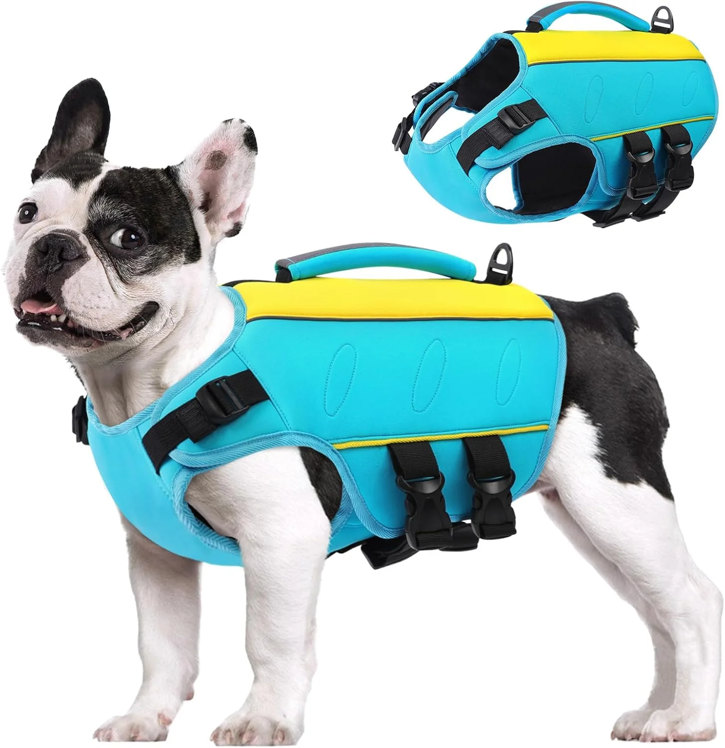 جلیقه نجات سگ AOFITEE Ripstop برای سگ های کوچک، متوسط و بزرگ، جلیقه نجات بازتابنده سگ برای شنا و قایق سواری، جلیقه نجات قابل تنظیم سگ با دسته نجات و شناوری عالی