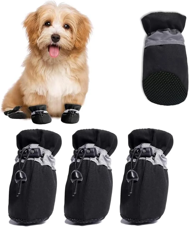 کفش سگ Aputue، ست 4 عددی پاپوش تنفسی سگ با بندهای قابل تنظیم، سایز 5، کفش محافظ برای نژادهای کوچک، عالی برای ماجراجویی در فضای باز و پیاده روی های روزانه