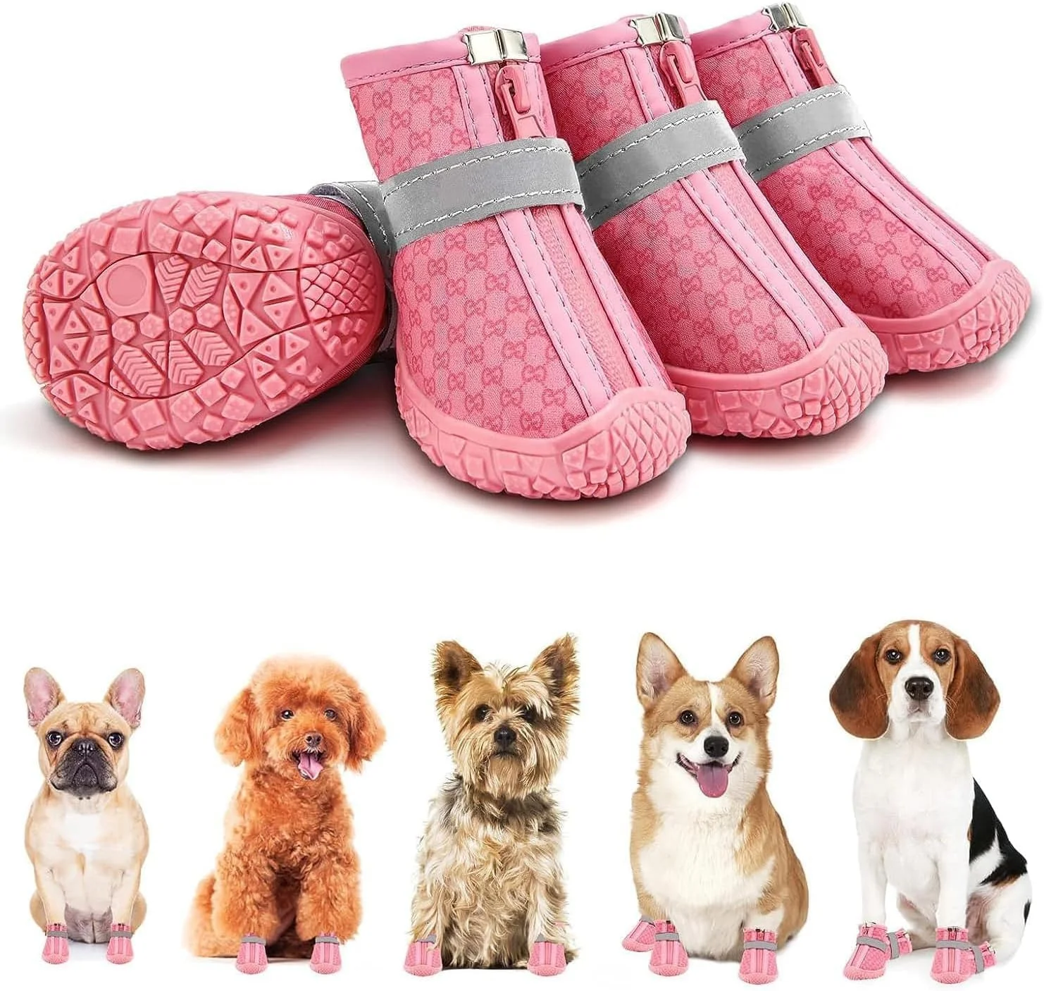 کفش سگ، 4 عدد سایز 2، پاپوش ضد آب سگ با زیره ضد لغزش برای سطوح داغ، محافظ پنجه تنفسی برای سگ های کوچک، مناسب پیاده روی در فضای باز روی سطوح سخت و زمین های ناهموار