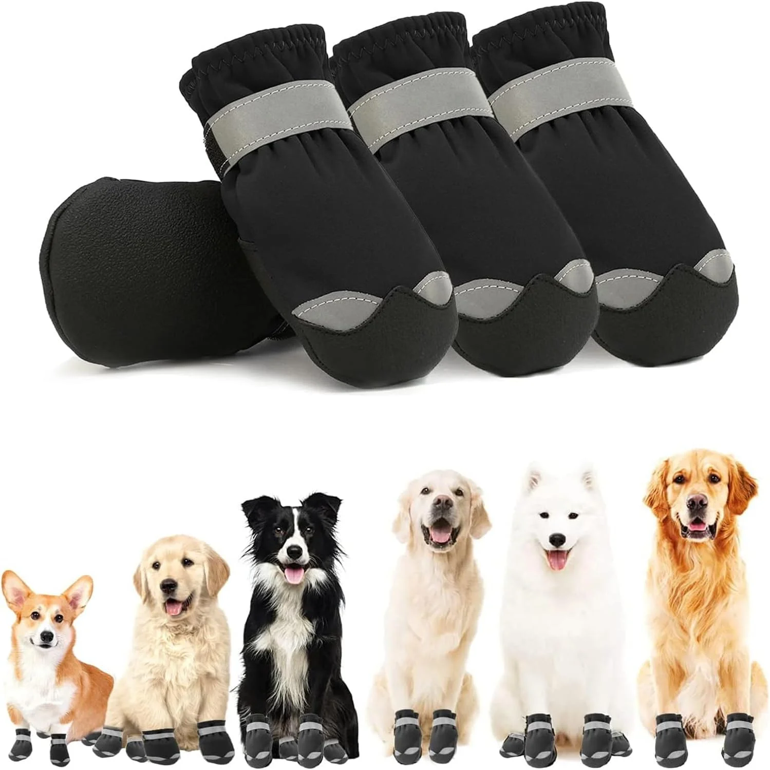کفش سگ، 4 عدد سایز 8، پاپوش سگ راحت، چکمه سگ ضد آب با بندهای قابل تنظیم، زیره مقاوم و ضد لغزش، کفش توله سگ مناسب ورزش، دویدن، پیاده روی، استفاده آسان