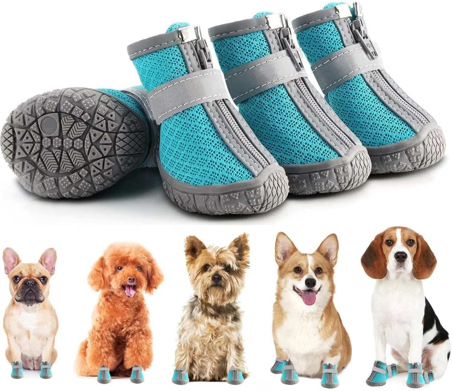کفش سگ Aputue، ست 4 عددی چکمه ضد آب سگ برای سگ های کوچک، کفش توله سگ راحت با زیره محکم برای محافظت از پیاده روهای داغ و کف های چوبی سخت داخلی