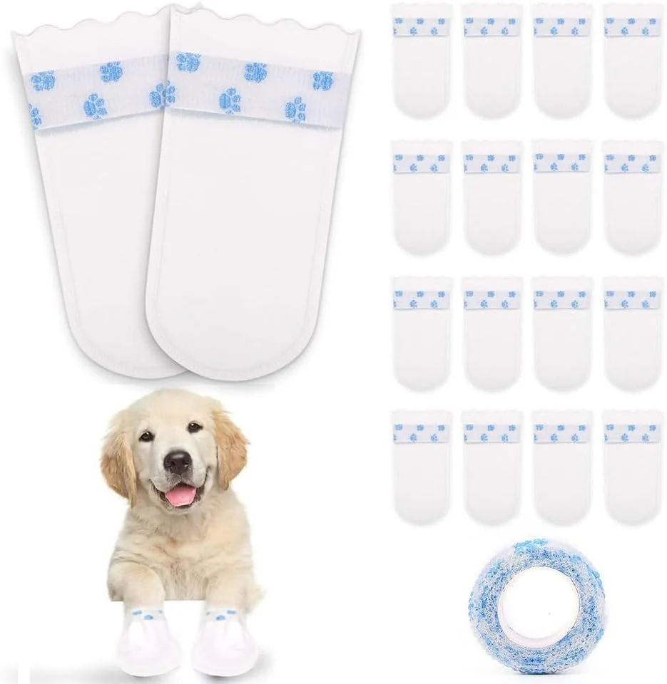 کفش سگ یکبار مصرف Aputue، 24 عدد جوراب سگ محافظ پنجه، جلوگیری از لیسیدن پنجه سگ، محافظت کامل از پنجه در مناسبت های مختلف، چکمه های سگ سفید یکبار مصرف ضد آب برای سگ گربه حیوانات خانگی