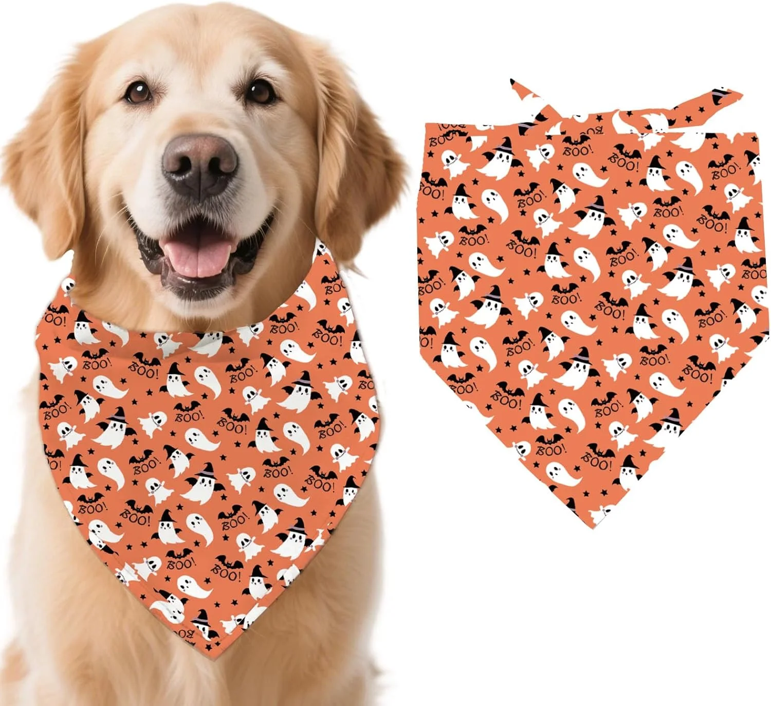 آری‌کرفت، 1 عدد دستمال گردن سگ با طرح هالووین، طرح شبح، مثلثی قابل تنظیم، پیشبند حیوان خانگی راحت، روسری نخی قابل شستشو برای سگ بزرگ 78x39 سانتی متر (30.7x15.35 اینچ)