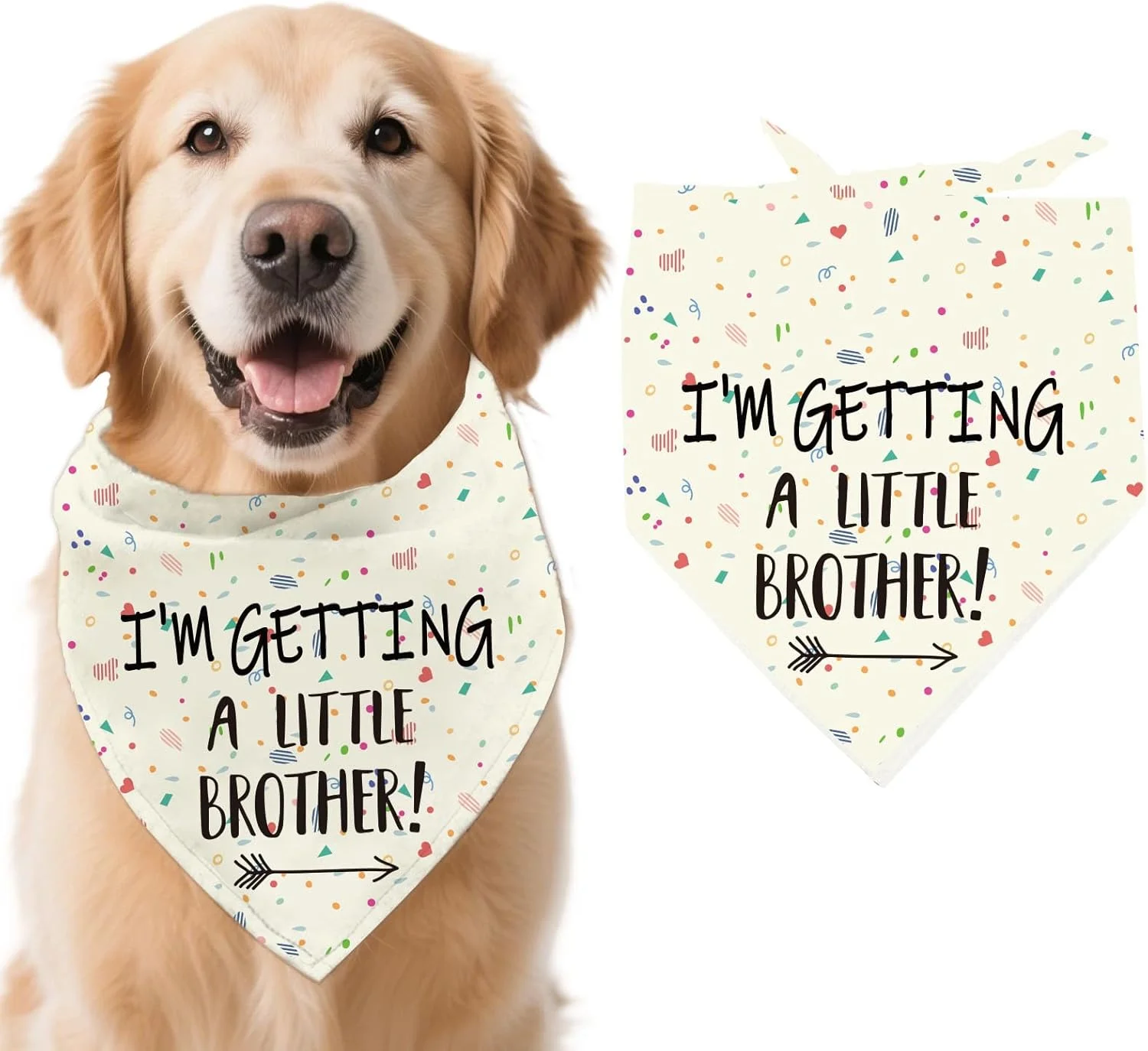 آرریکرافت 1 عدد دستمال گردن سگ رنگارنگ، دستمال سه گوش با نوشته "من دارم برادر کوچکتر میشم"، قابل تنظیم، راحت، پیشبند حیوانات خانگی، روسری نخی قابل شستشو برای سگ های بزرگ 78x39 سانتی متر (30.7x15.35 اینچ)