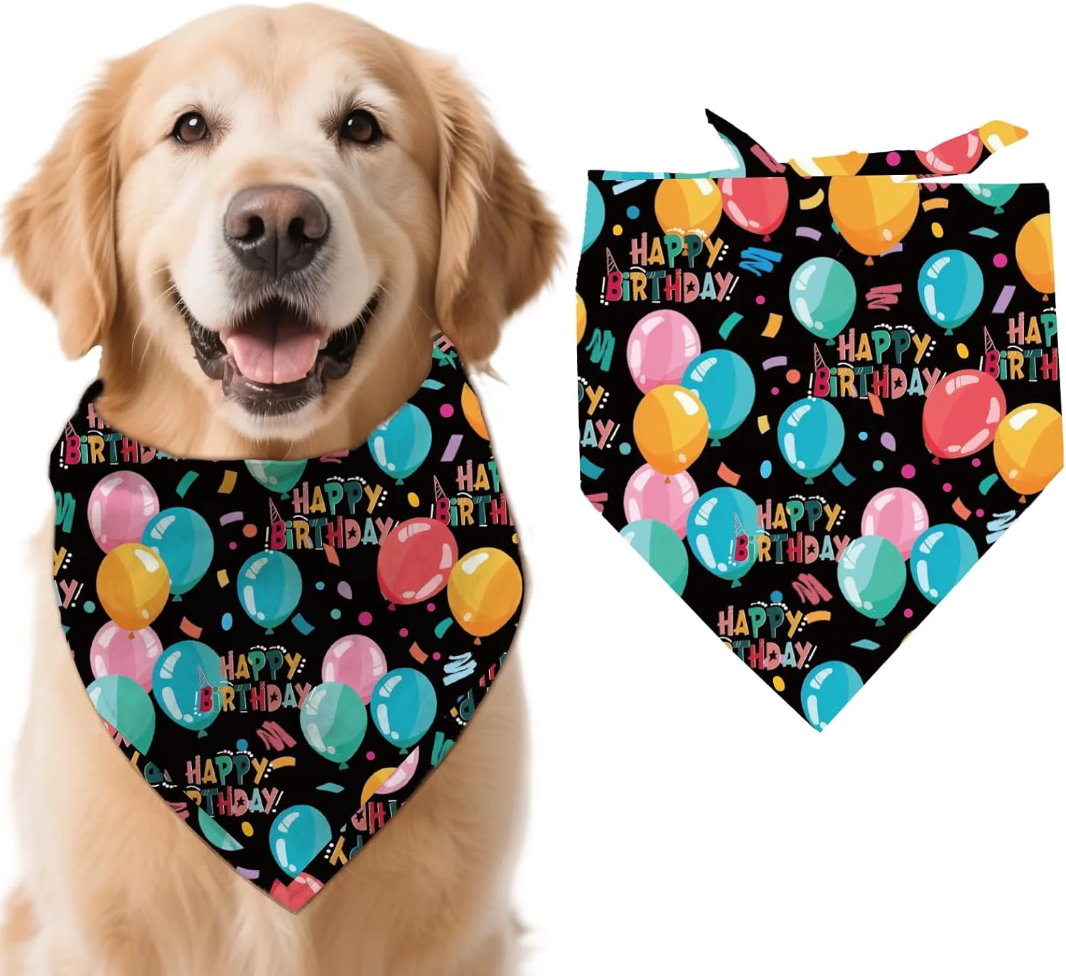 arricraft 1 عدد دستمال گردن سگ با طرح تولد، دستمال سه گوش تولدت مبارک بادکنکی قابل تنظیم راحت حیوانات خانگی، پیشبند نخی قابل شستشو برای سگ های بزرگ 78x39 سانتی متر (30.7x15.35 اینچ)