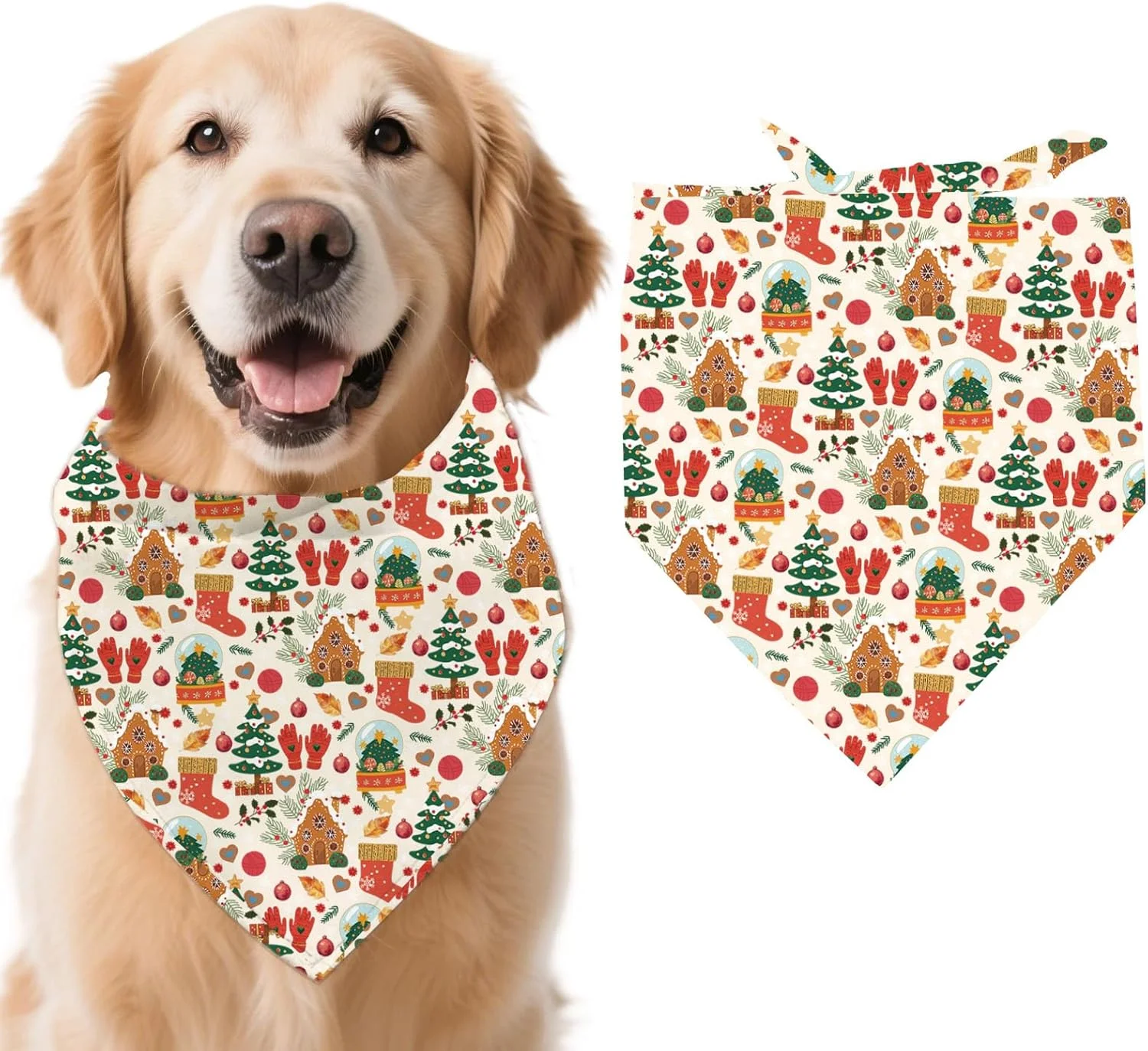 arricraft 1 عدد دستمال گردن سگ با طرح کریسمس، طرح جوراب درخت کریسمس، دستمال مثلثی قابل تنظیم و راحت حیوانات خانگی، پیشبند نخی قابل شستشو، روسری برای سگ های بزرگ 78x39 سانتی متر (30.7x15.35 اینچ)