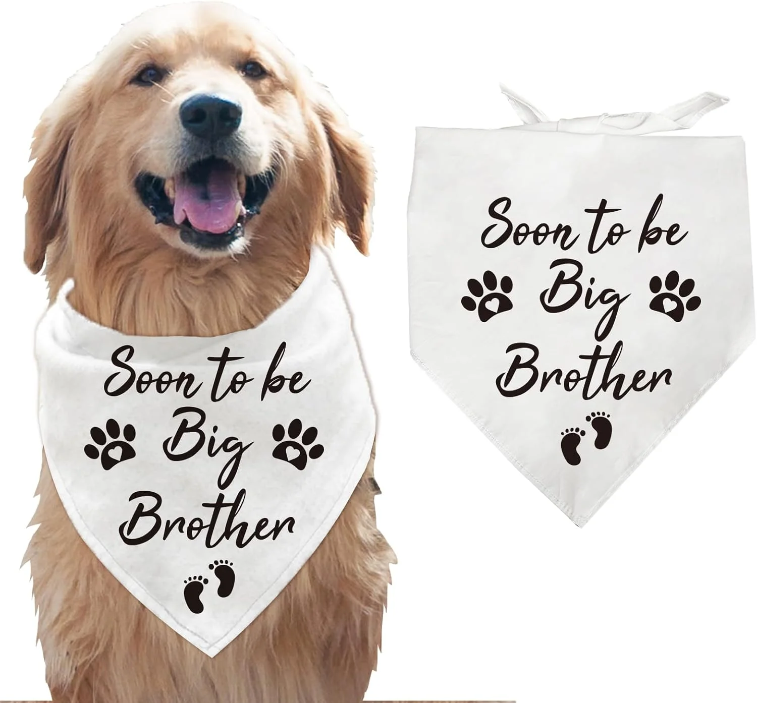 arricraft 1 عدد دستمال گردن سگ خانگی، دستمال گردن مثلثی پنبه ای سفید با طرح "به زودی برادر بزرگتر می شوم"، دستمال گردن قابل شستشو با طرح پنجه، لوازم جانبی پیشبند، مناسب برای سگ های بزرگ 55x55x78 سانتی متر