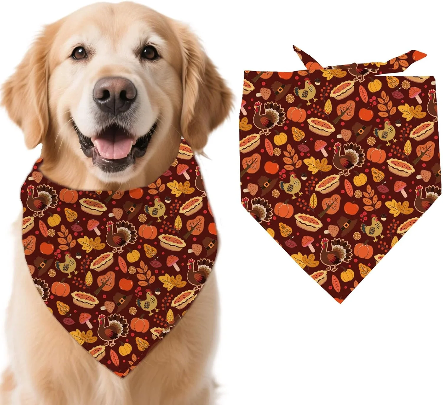 arricraft 1 عدد دستمال گردن سگ با طرح تم شکرگزاری، طرح برگ افرا کدو تنبل، مثلثی قابل تنظیم، پیشبند حیوان خانگی راحت، روسری نخی قابل شستشو برای سگ بزرگ 78x39 سانتی متر (30.7x15.35 اینچ)