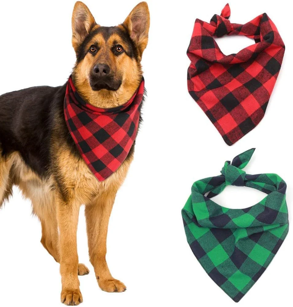 آواس‌بو 2 عددی دستمال گردن سگ، دستمال گردن سگ طرح چهارخانه مثلثی کلاسیک، شال چهارخانه شیک برای سگ‌های کوچک، متوسط، گربه‌ها و حیوانات خانگی (قرمز سبز)