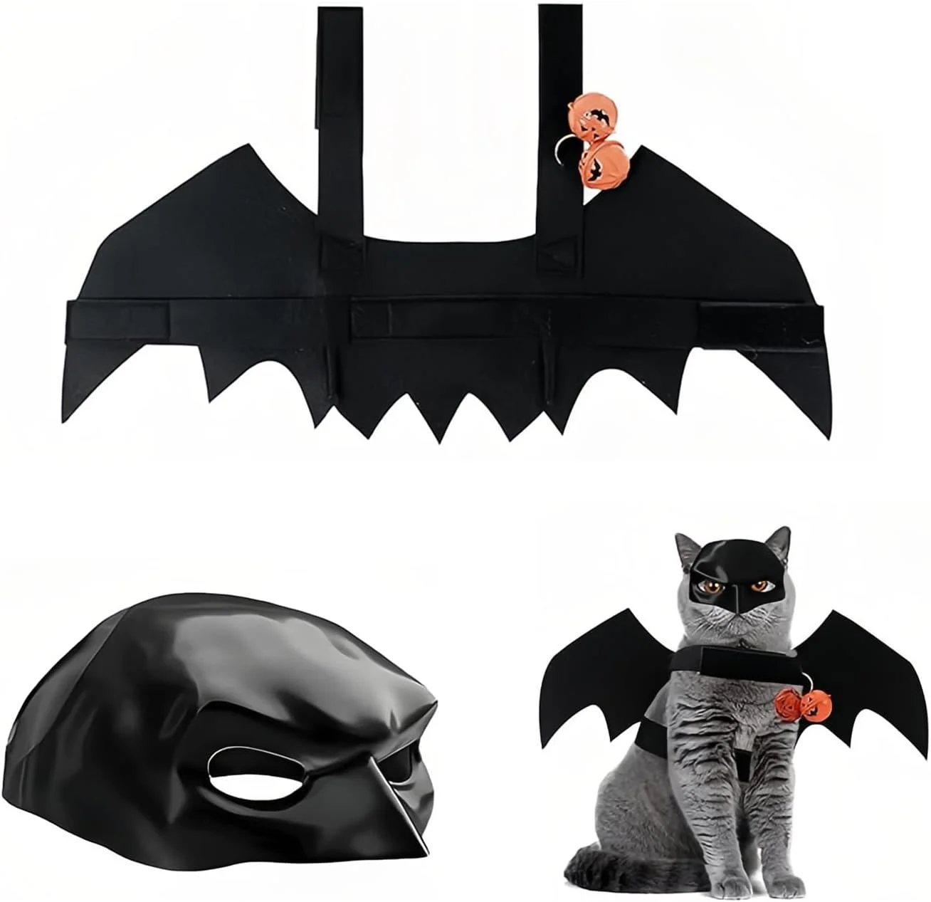 AYNKH 2 عدد لباس هالووین، ماسک گربه خفاشی + بال های قابل تنظیم، لباس مهمانی حیوانات خانگی زیبا، ست لباس سگ و بچه گربه