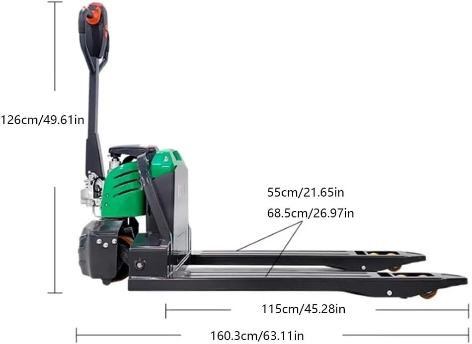 جک پالت برقی کامل با ظرفیت 1500 کیلوگرم، لیفتراک برقی با باتری لیتیومی برای جابجایی مواد (55 سانتی متر) جک پالت برقی کامل با ظرفیت 1500 کیلوگرم، لیفتراک برقی با باتری لیتیومی برای جابجایی مواد (55 سانتی متر)