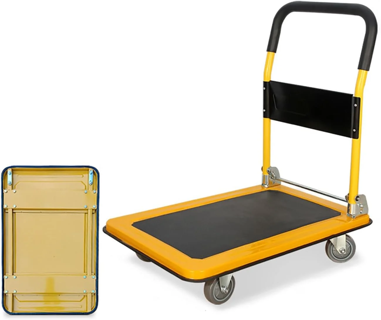 چرخ دستی تاشو سکویی، چرخ دستی حمل و نقل تاشو، چرخ دستی خدماتی، چرخ دستی سکویی برای کارگاه اداری منزل (زرد، 77x50x83 سانتی متر)