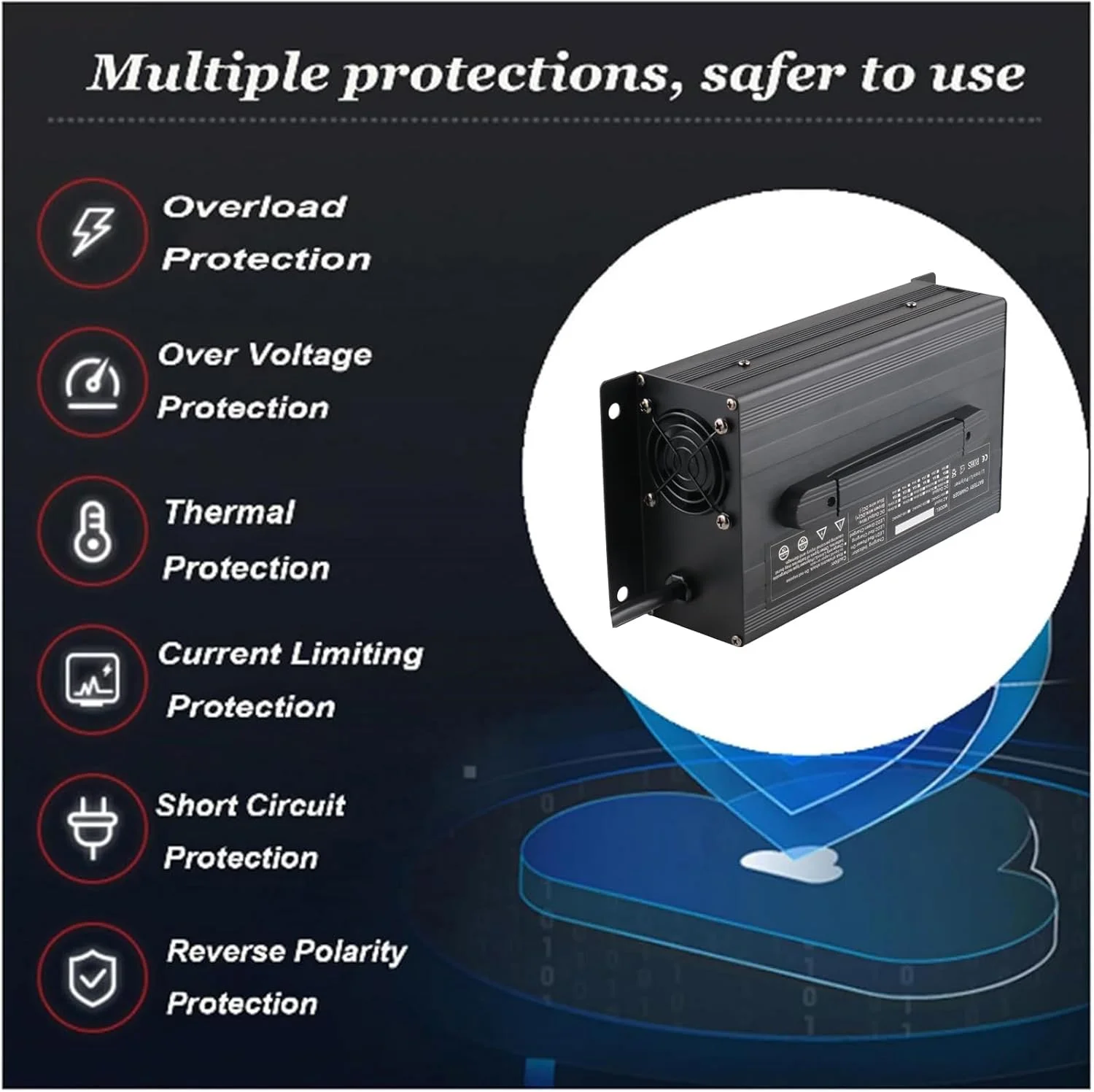 شارژر باتری ۷۲ ولت ۱۲ آمپر ۱۲۰۰ وات با توان بالا برای باتری های اسیدی سربی، شارژر باتری لیفتراک با نمایشگر LCD و شارژ قطره ای برای جک پالت، لیفتراک برقی و گلف کارت