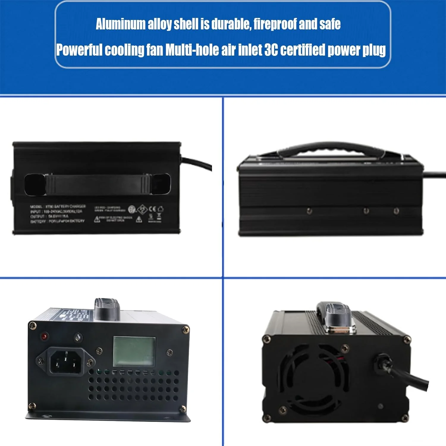 شارژر باتری ۷۲ ولت ۱۲ آمپر ۱۲۰۰ وات با توان بالا برای باتری های اسیدی سربی، شارژر باتری لیفتراک با نمایشگر LCD و شارژ قطره ای برای جک پالت، لیفتراک برقی و گلف کارت