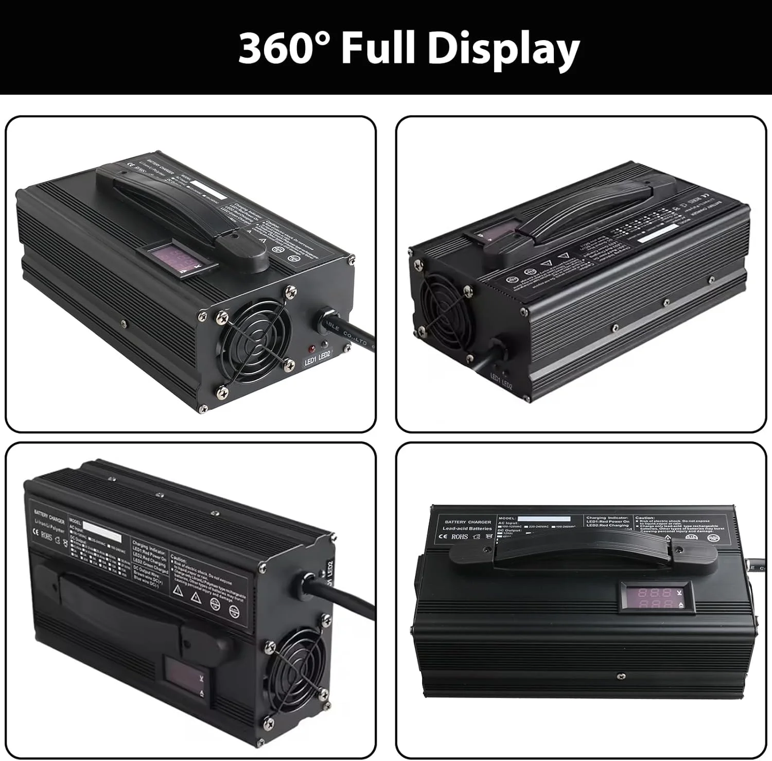 شارژر باتری لیفتراک Lzyjckz با ولتاژهای 12V/24V/36V/48V/60V/72V و توان 900 وات به همراه پلاگین Anderson مناسب برای لیفتراک برقی، جک پالت و کف شوی