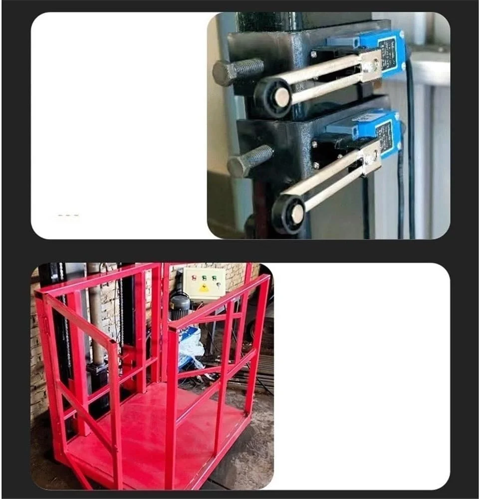 سکوی بالابر کوچک حمل مواد، انبار، اسکله، زیرزمین، آسانسور برقی ساده مجهز به میله راهنما برای جک پالت