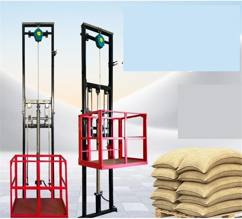 سکوی بالابر کوچک حمل مواد، انبار، اسکله، زیرزمین، آسانسور برقی ساده مجهز به میله راهنما برای جک پالت