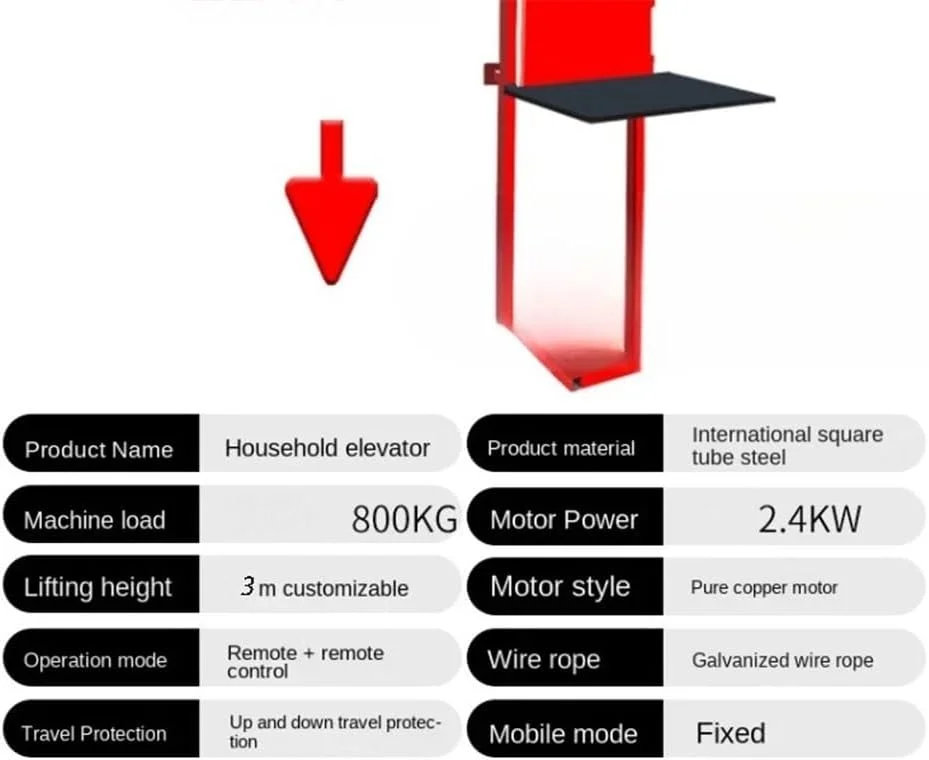 سکوی بالابر برقی اتوماتیک کامل برای جابجایی مواد، بالابر کوچک بار برای انبارها، کارخانه و خانه، بالابر ضد سقوط با کنترل از راه دور جک پالت