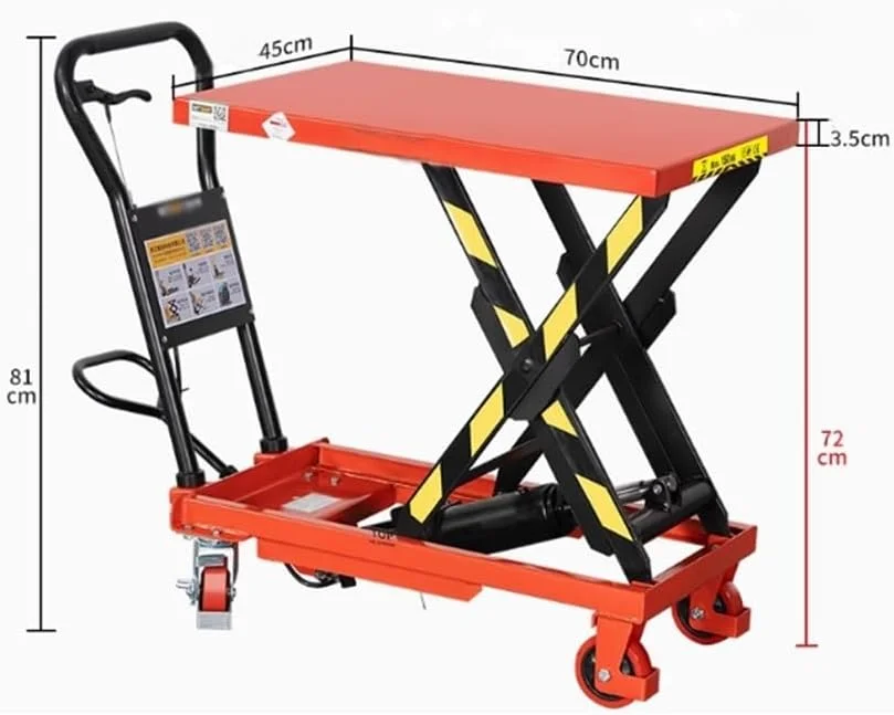 چرخ دستی حمل مواد، سکوی بالابر هیدرولیک دستی، بالابر کوچک متحرک، چرخ دستی تخت قیچی دار (کوچک)