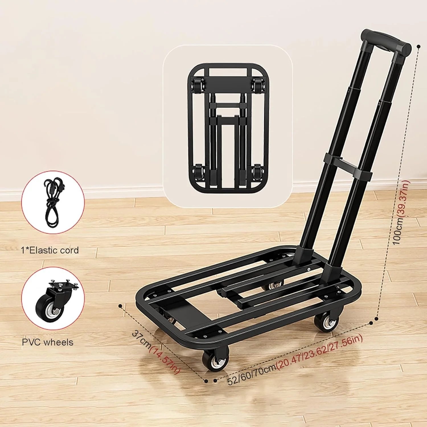 چرخ دستی حمل بار سنگین، چرخ دستی چند منظوره، چرخ دستی تاشو برای انبار، کارگاه، گاراژ (خاکستری، 70x37x100 سانتی متر)