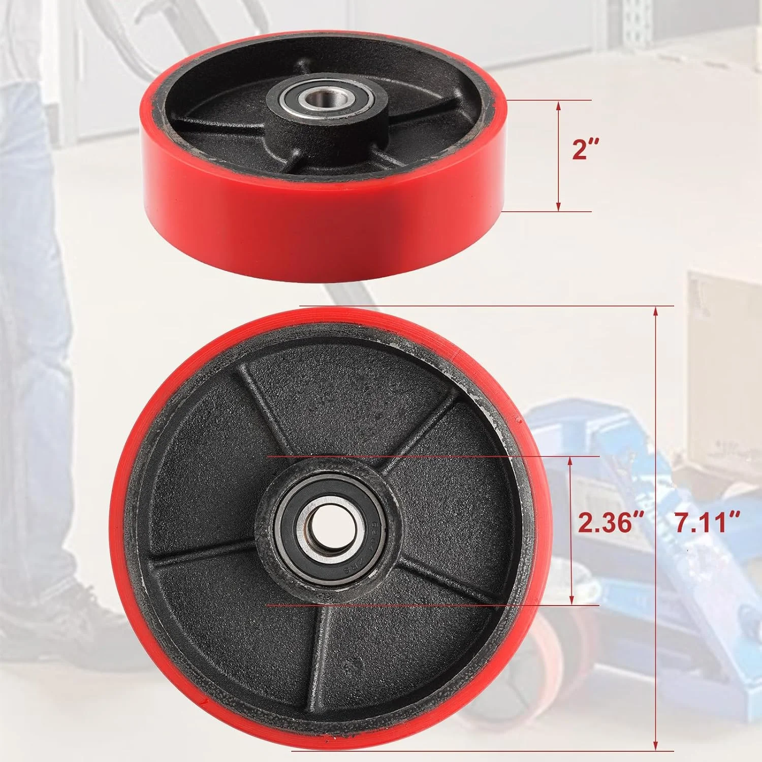 چرخ های جک پالت، چرخ های فرمان کامیون با بلبرینگ شناسه 20 میلی متر، جایگزینی چرخ کاستور لیفتراک 7 اینچ در 2 اینچ یک جفت