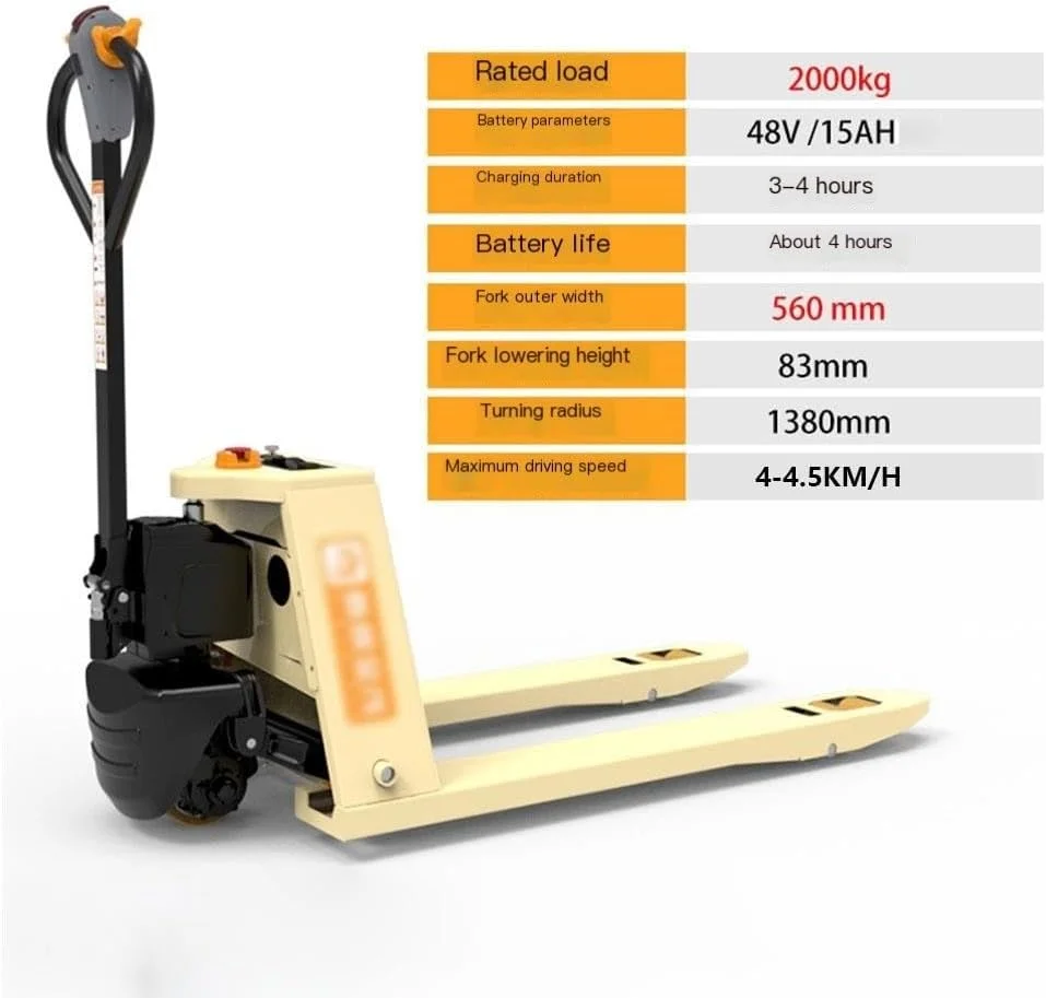 چرخ دستی پالت برقی با ظرفیت 2000 کیلوگرم، جک پالت لیتیومی، جک پالت تمام برقی برای جابجایی مواد، چرخ دستی سنگین روی چرخ (68.5 سانتی متر)