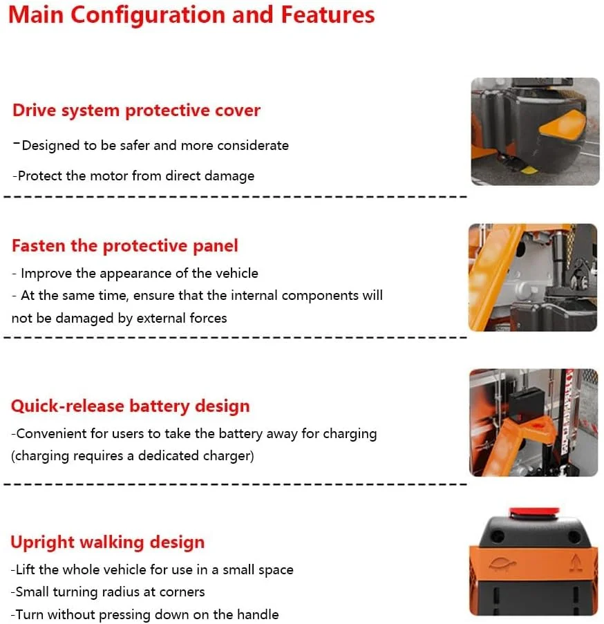 چرخ دستی پالت برقی کامل با باتری لیتیومی، ظرفیت 2000 کیلوگرم، طول 115 سانتی متر در عرض 68.5 سانتی متر، اندازه شاخک برای جابجایی مواد، دسته چند منظوره، چرخ دستی سنگین روی چرخ