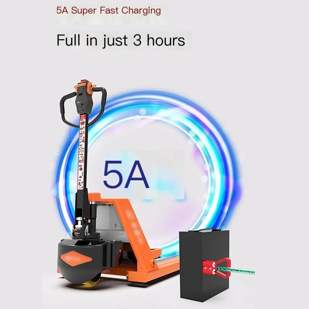 چرخ دستی پالت برقی کامل با باتری لیتیومی، ظرفیت 2000 کیلوگرم، طول 115 سانتی متر در عرض 68.5 سانتی متر، اندازه شاخک برای جابجایی مواد، دسته چند منظوره، چرخ دستی سنگین روی چرخ