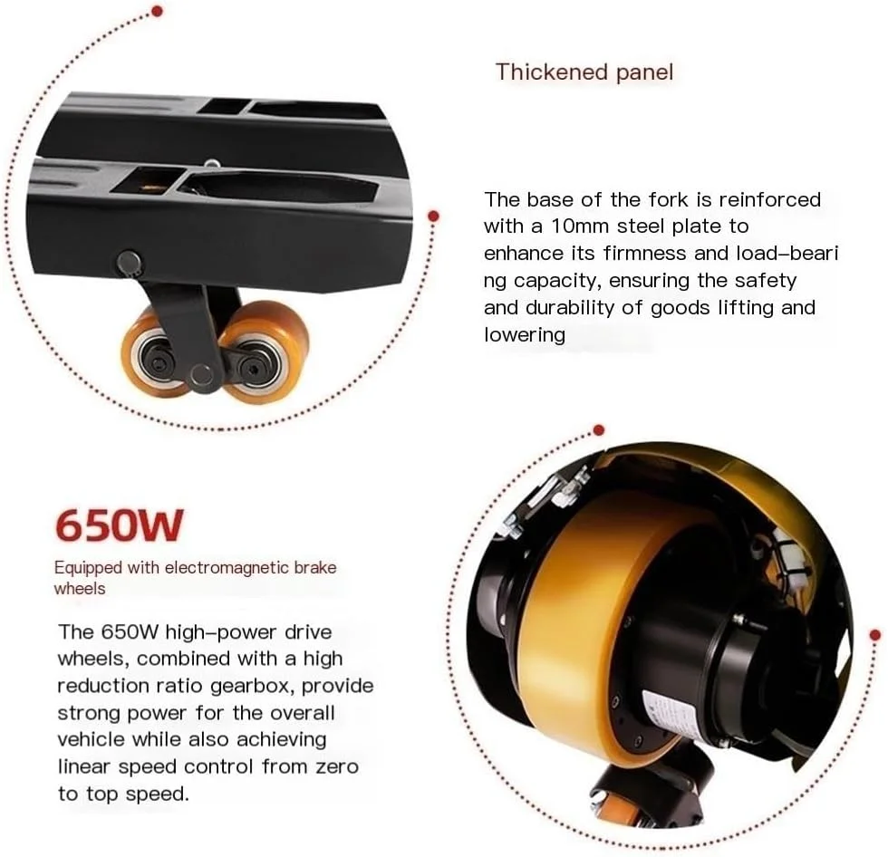 چرخ دستی حمل بار برقی کامل، جک پالت لیتیومی برای جابجایی مواد، انبار، سوپرمارکت با ظرفیت 1500 کیلوگرم، چرخ دستی سنگین روی چرخ (68.5 سانتی متر)