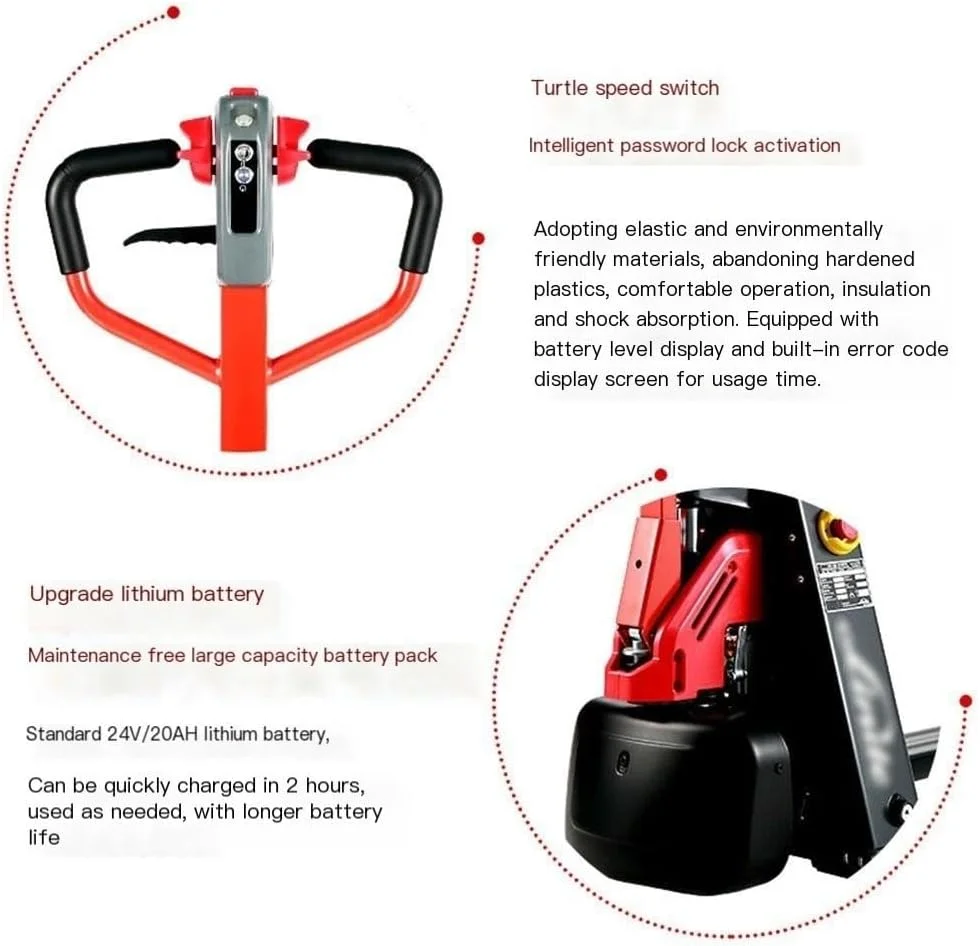 چرخ دستی حمل بار برقی کامل، جک پالت لیتیومی برای جابجایی مواد، انبار، سوپرمارکت با ظرفیت 1500 کیلوگرم، چرخ دستی سنگین روی چرخ (68.5 سانتی متر)