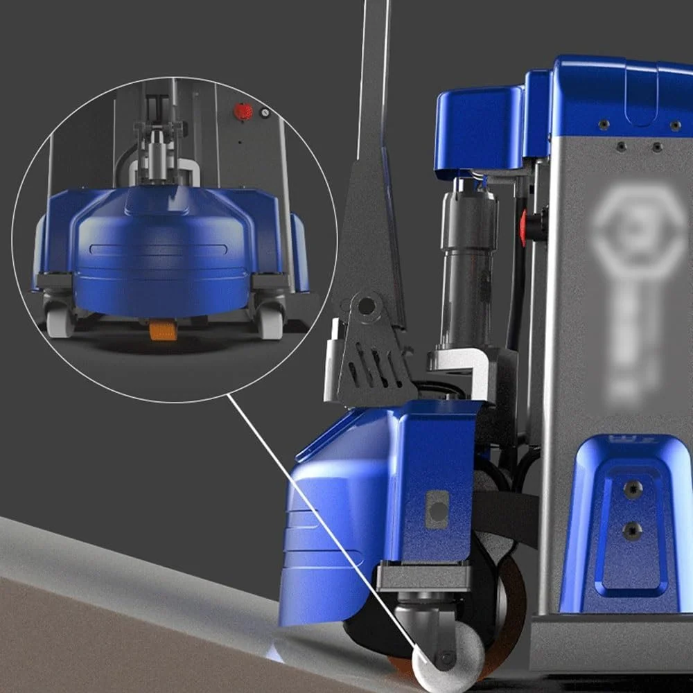 جک پالت برقی با باتری لیتیومی، جک پالت کلاسیک با ظرفیت 2000 کیلوگرم، دسته چند منظوره، مناسب برای جابجایی، انبارداری و بلند کردن ترولی سنگین روی چرخ (68.