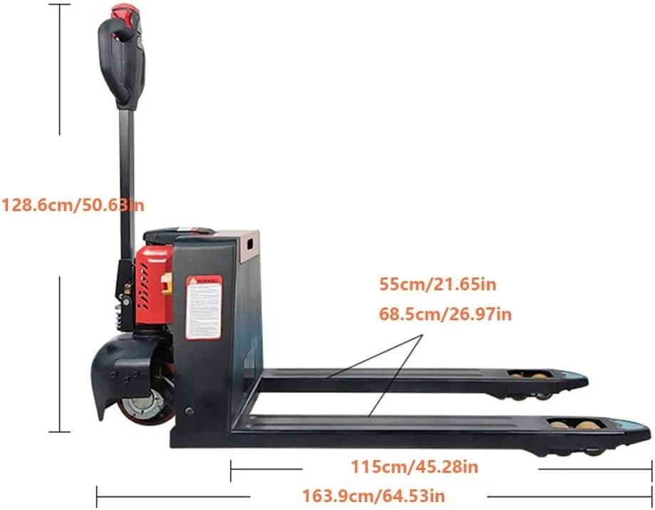 چرخ دستی حمل بار برقی پالت جک، به راحتی 1500 کیلوگرم مواد را جابجا کنید، چرخ دستی سنگین برای محیط های باریک (68.5 سانتی متر)