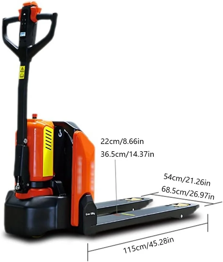 چرخ دستی پالت برقی کامل با ظرفیت 1500 کیلوگرم، باتری لیتیومی، نوع مینی، کامیون پالت پیاده روی، جک پالت برای فضای باریک، چرخ دستی سنگین روی چرخ (68.5 سانتی متر)