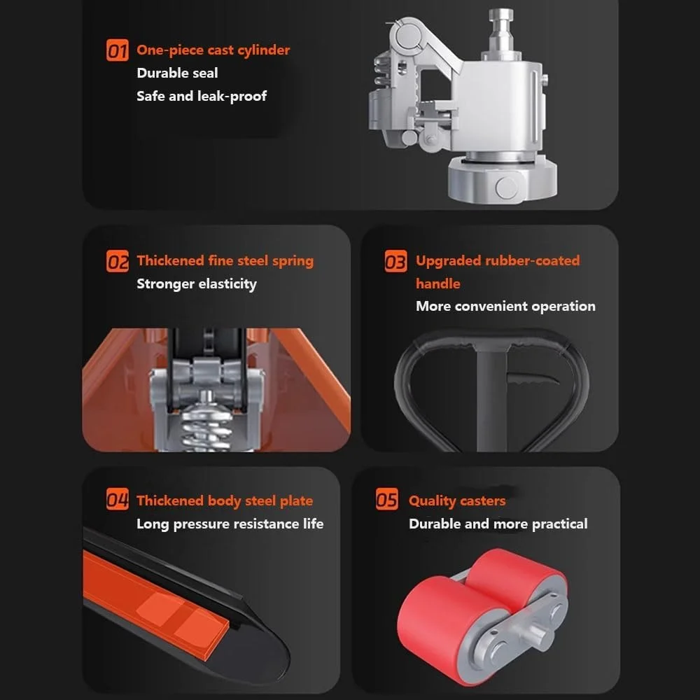 چرخ دستی حمل بار دستی هیدرولیک با ظرفیت 5000 کیلوگرم، جک پالت با چرخ های نایلونی، مناسب تخلیه بار و حمل پالت، چرخ دستی سنگین (55 سانتی متر)