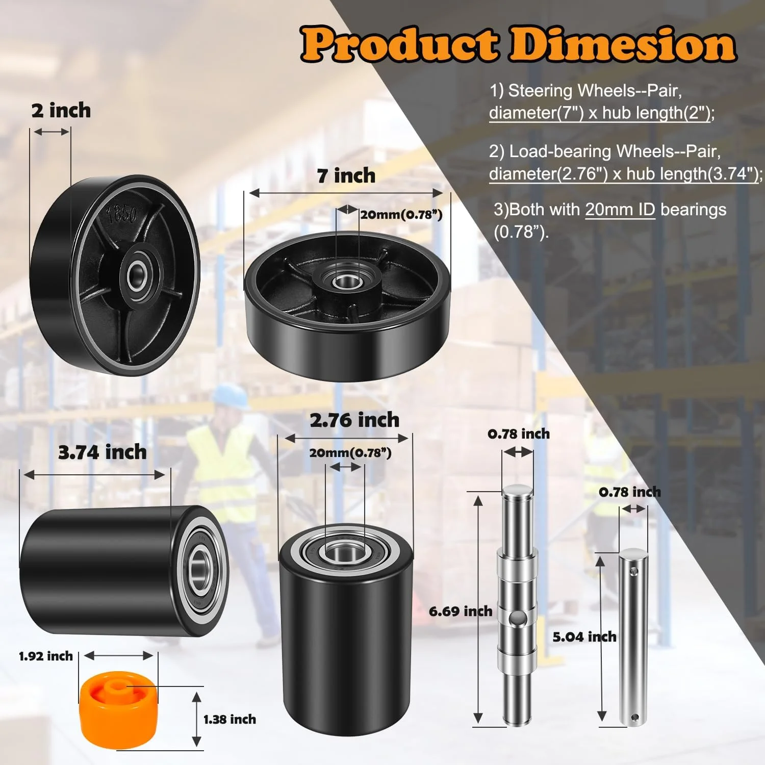 مجموعه کیت جایگزینی چرخ جک پالت دستی برای جک پالت دستی کرون مدل PTH50