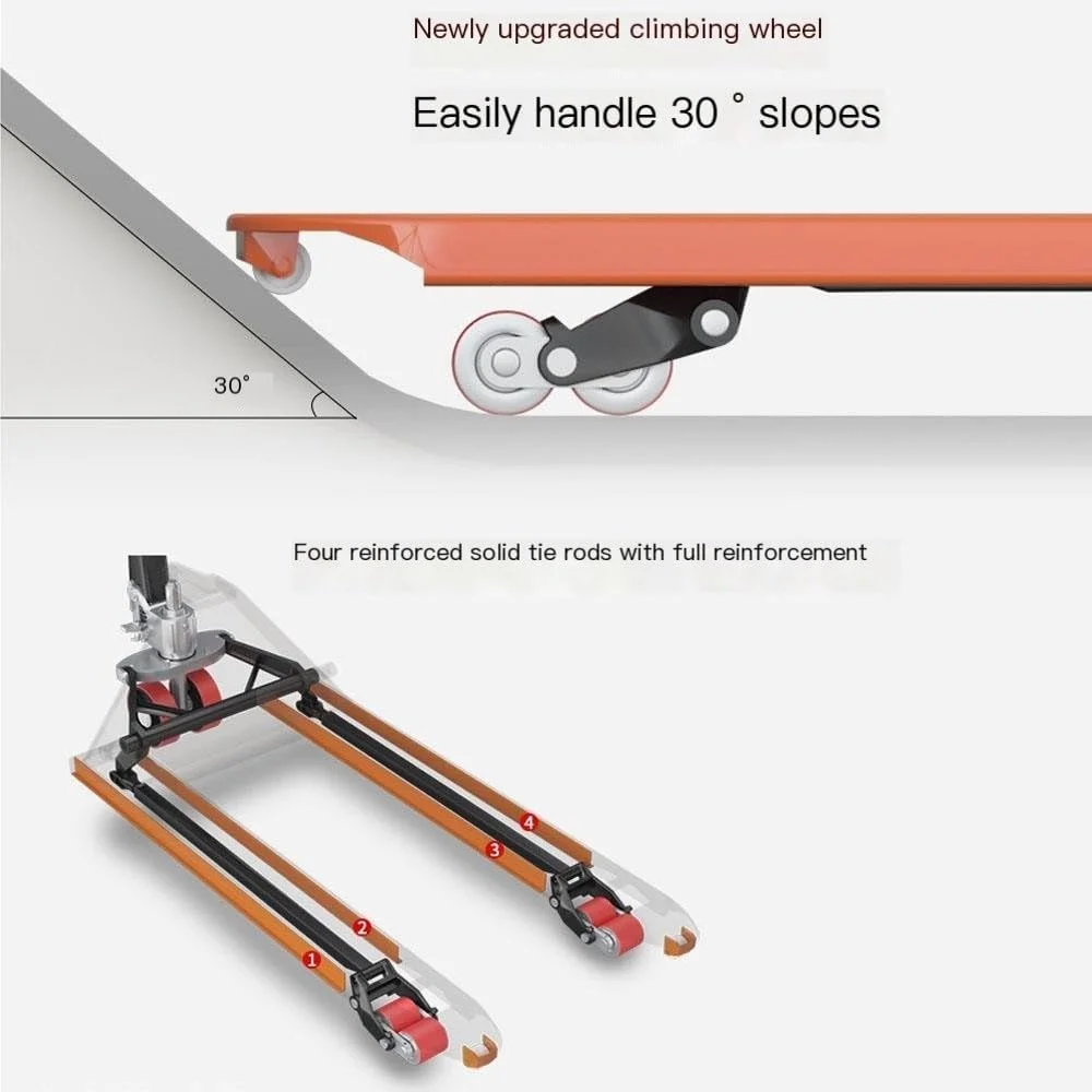 چرخ دستی حمل بار دستی هیدرولیک با ظرفیت 5000 کیلوگرم، جک پالت با چرخ های نایلونی، مناسب تخلیه بار و حمل پالت، چرخ دستی سنگین (55 سانتی متر)