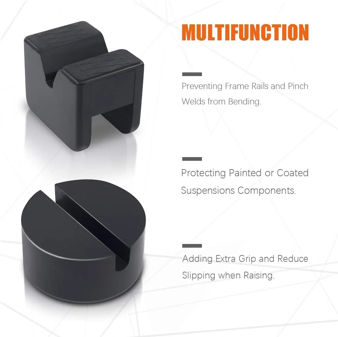 آداپتور پد جک زمینی Rustark بسته 4 عددی برای پایه جک 2-3 تنی، پدهای دیسکی جک لاستیکی سنگین جهانی، محافظ ریل فریم شکاف دار برای بلند کردن خودرو