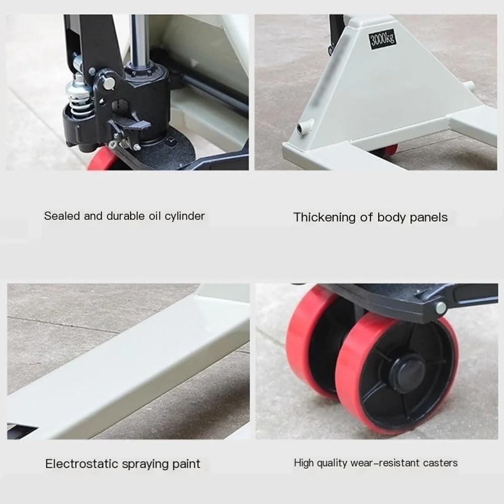 پالت تراک دستی 3000 کیلوگرمی با چرخ، جک پالت هیدرولیک برای بارگیری و جابجایی مواد، میز پالت