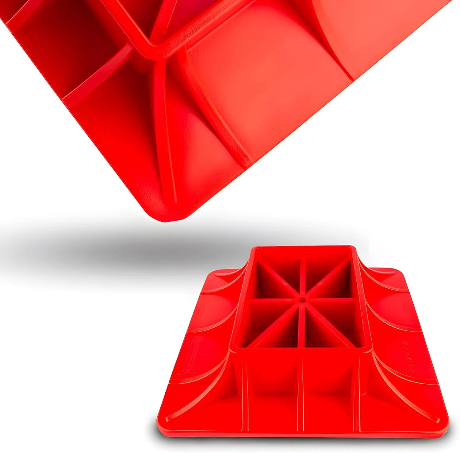 پایه جک فنری X، پایه نصب جک بالابر، پایه و تثبیت کننده جک بالابر آفرود، جلوگیری از فرو رفتن جک ها با پایه جک پلاستیکی سنگین و بادوام برای جک های بالابر (28×28 سانتی متر، قرمز نارنجی)