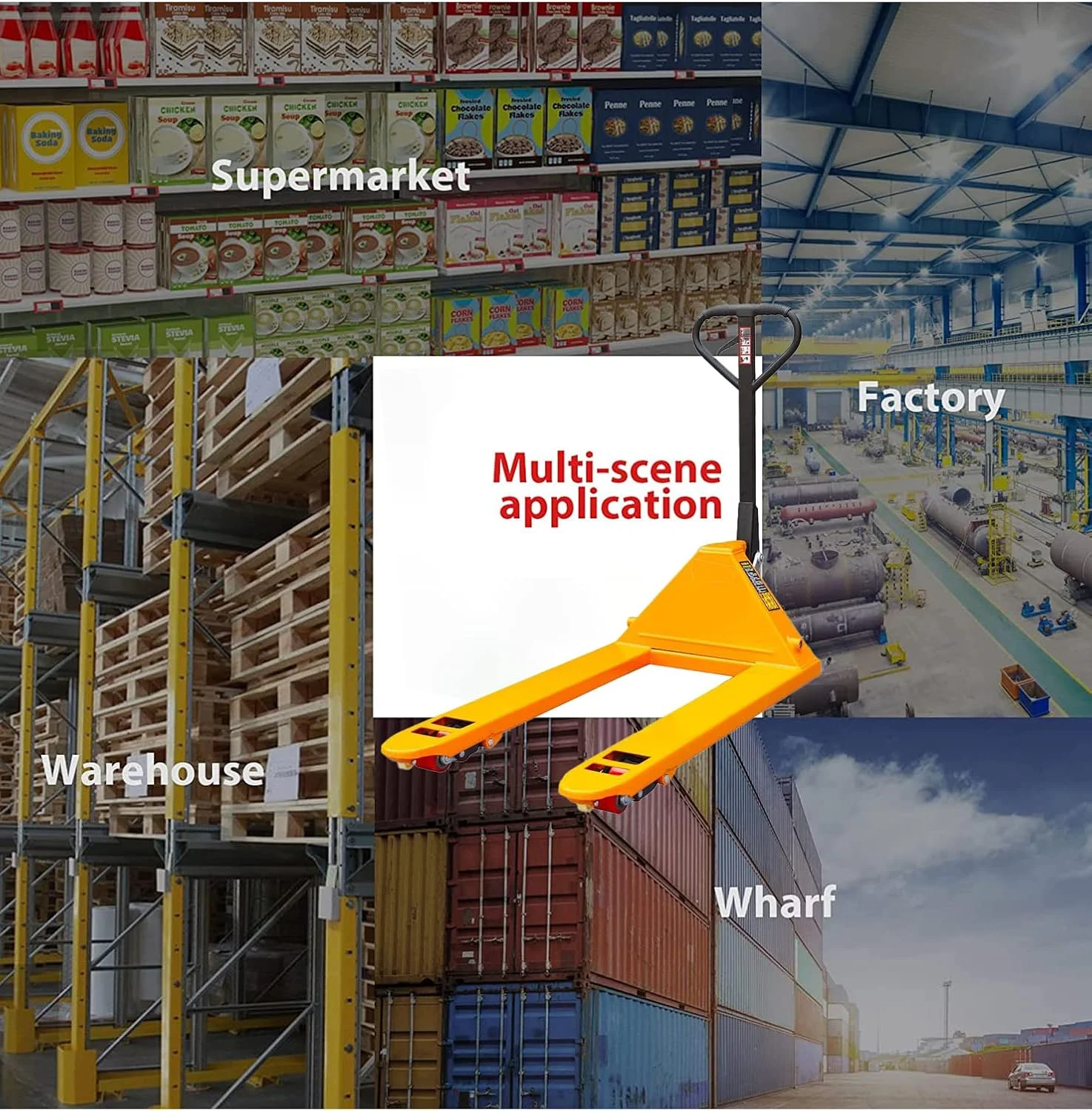 جک پالت SUNRISE، پالت تراک دستی، جک چرخ دار، 2.5 تن سنگین برای حمل و نقل مواد کارخانه انبار (2.5 تن، چرخ های PU، عرض شاخک 550 میلی متر)