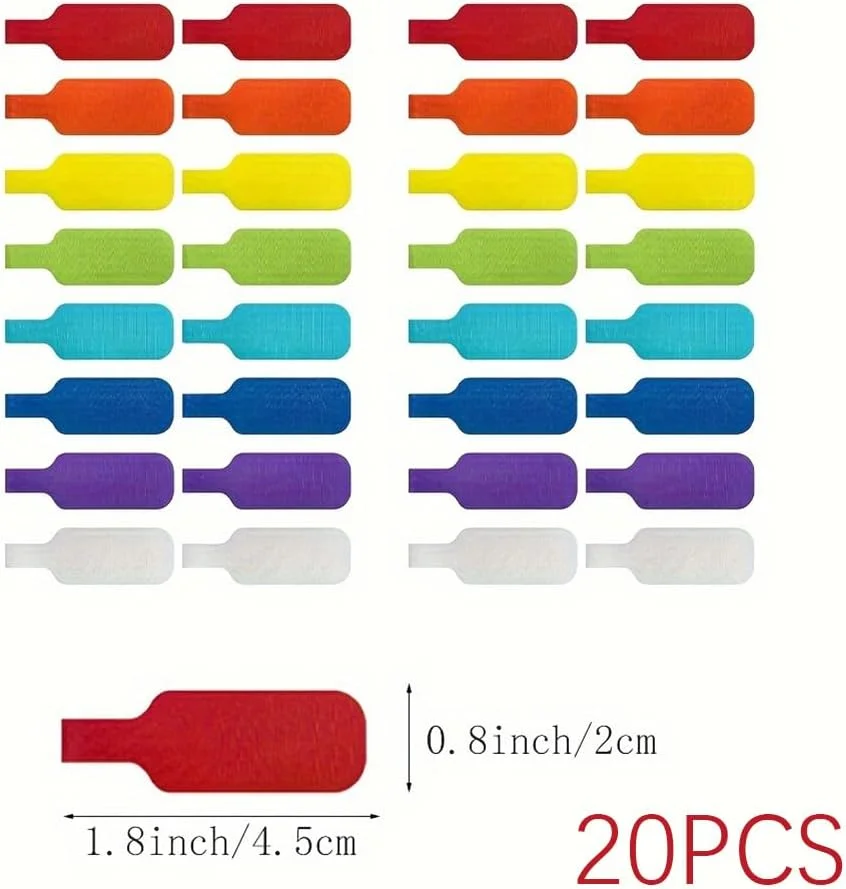 20 عدد برچسب کابل چند رنگ: قابل نوشتن برای مدیریت و شناسایی آسان سیم