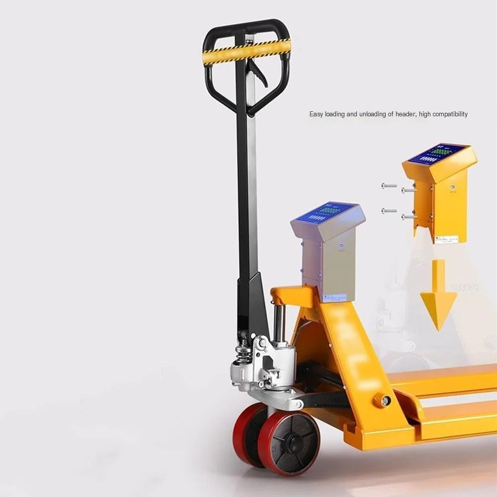 پالت تراک قابل تنظیم Xumh2024-3 با ظرفیت 3000 کیلوگرم، جک پالت قابل تنظیم، حمل کننده بار، ترازوی دستی، پالت تراک دستی با ترازوی توزین، پالت تراک سنگین