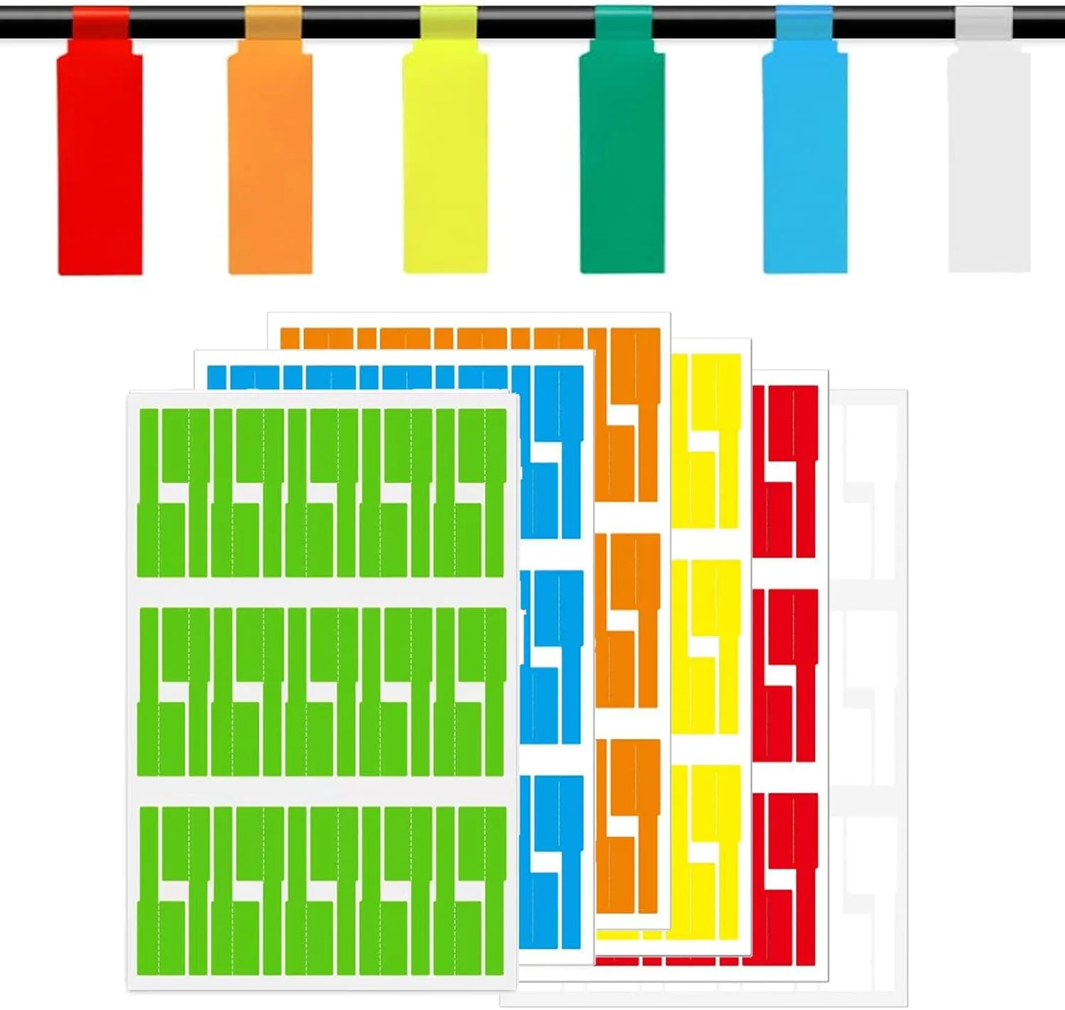 360 عدد برچسب کابل، برچسب کابل خود چسب، پشتیبانی از دست خط، ضد آب و مقاوم در برابر پارگی، نشانگر کابل برای مدیریت، شناسایی و سازماندهی کابل ها (6 رنگ)