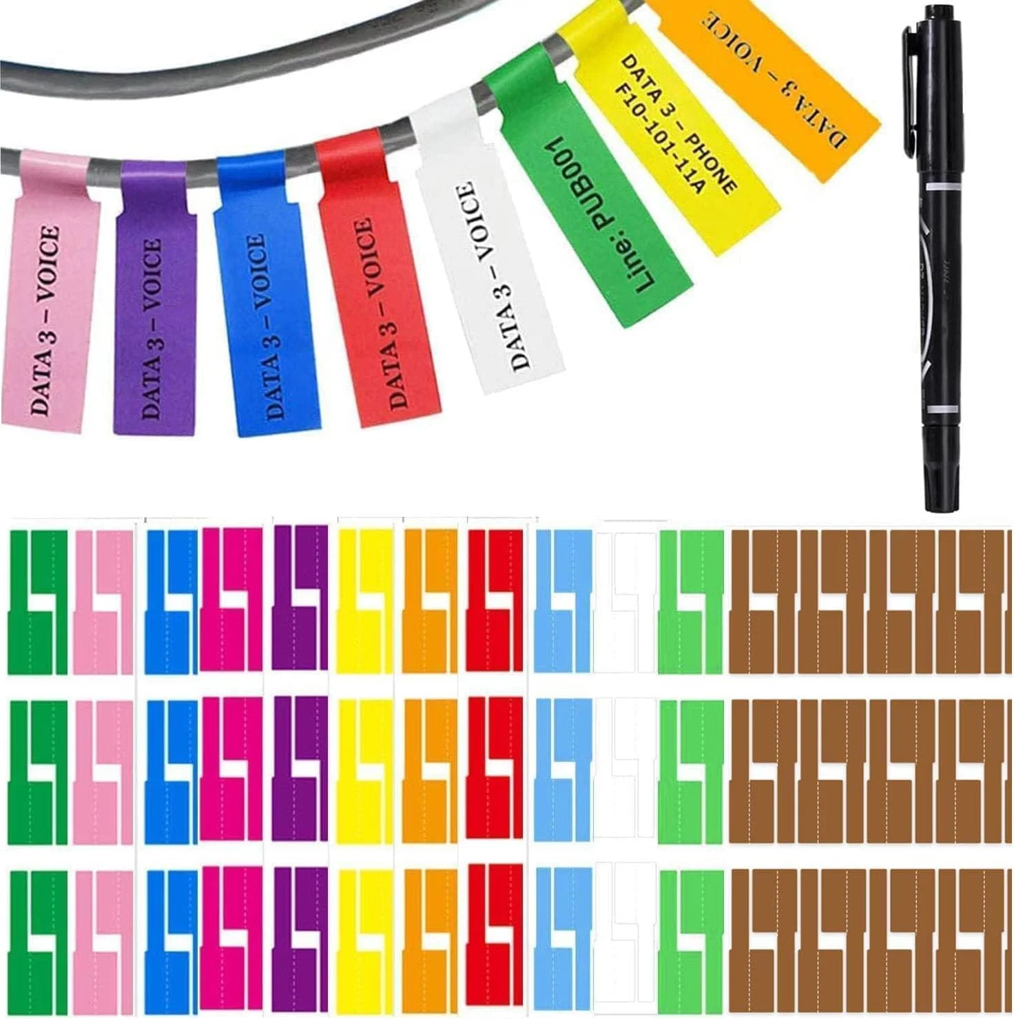 720 عدد برچسب کابل ضد آب - خودچسب، برچسب سیم مقاوم در برابر پارگی BetterJonny برای مدیریت کابل - 12 رنگ، سازگار با چاپگر لیزری و دست خط