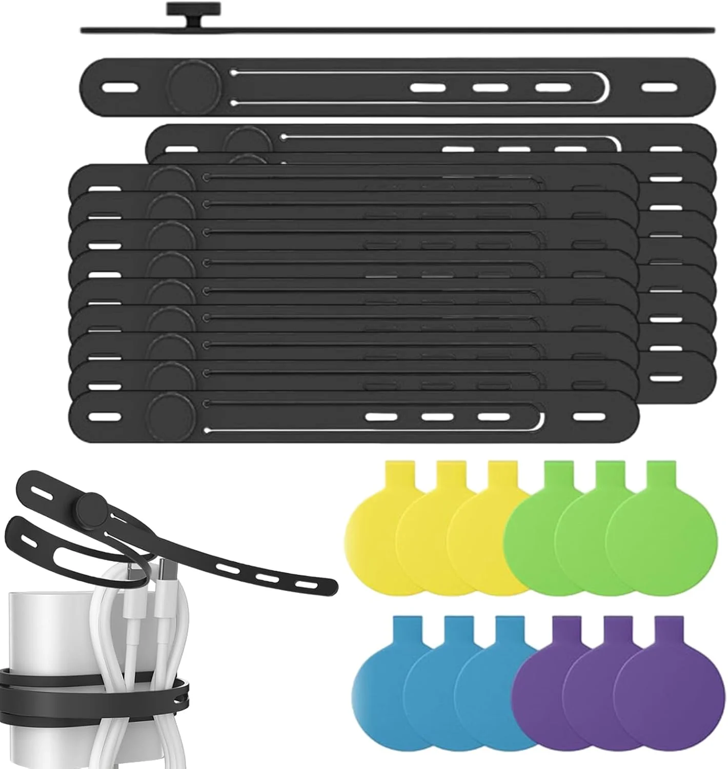 برچسب کابل | سیلیکونی چند رنگ قابل استفاده مجدد - برچسب مدیریت سیم | برای لوازم الکترونیکی، نگهداری وسایل، گجت، مسافرت شخصی، سازماندهی منزل، میز کار