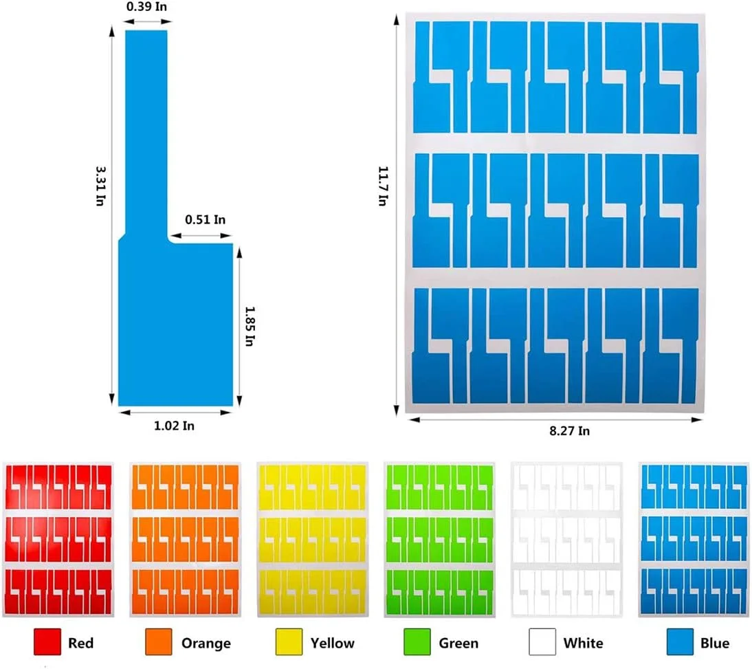 720 عدد برچسب کابل خود چسب در رنگ های متنوع، ضد آب و مقاوم در برابر پارگی، 8 رنگ، مناسب برای کار در اداره، مدرسه، سیم کامپیوتر، پرینتر لیزری
