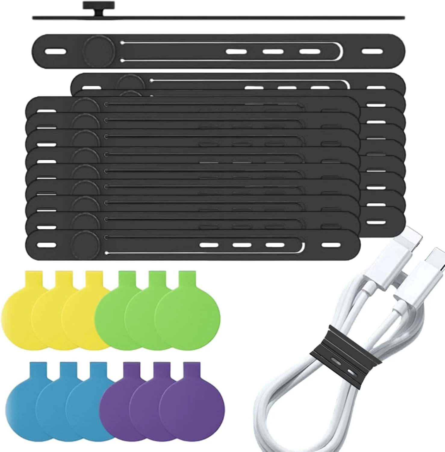 برچسب کابل | سازمان دهنده سیلیکونی قابل استفاده مجدد - برچسب های ضد آب سیم، برای سازماندهی وسایل الکترونیکی، سبک زندگی، ذخیره سازی، مسافرت شخصی، سازماندهی منزل، میز کار