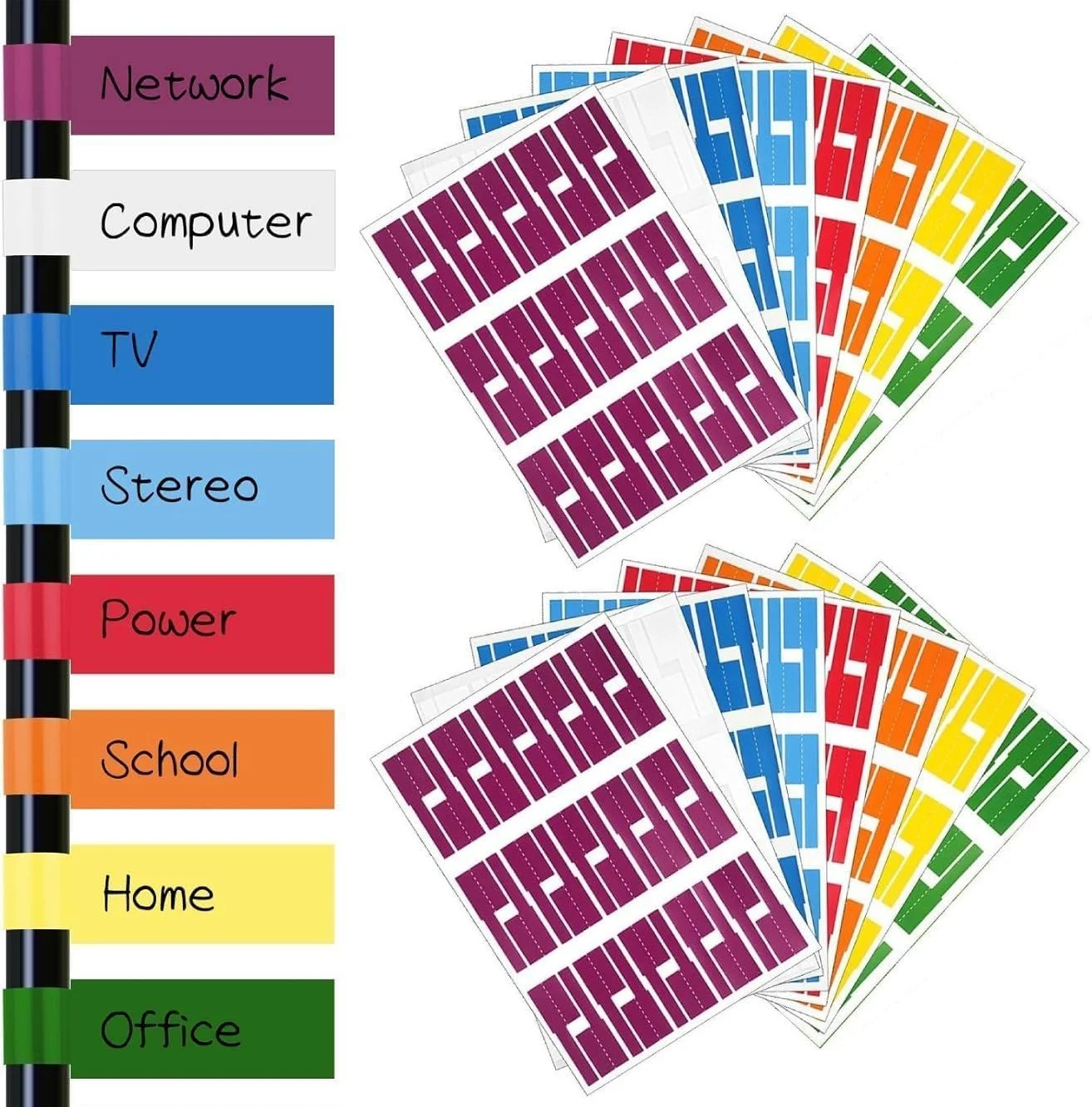 برچسب کابل 720 عددی خودچسب شیک ابود، ضد آب و مقاوم در برابر پارگی، برای دفتر، کار، مدرسه، کامپیوتر، سیم های پرینتر لیزری، 8 رنگ