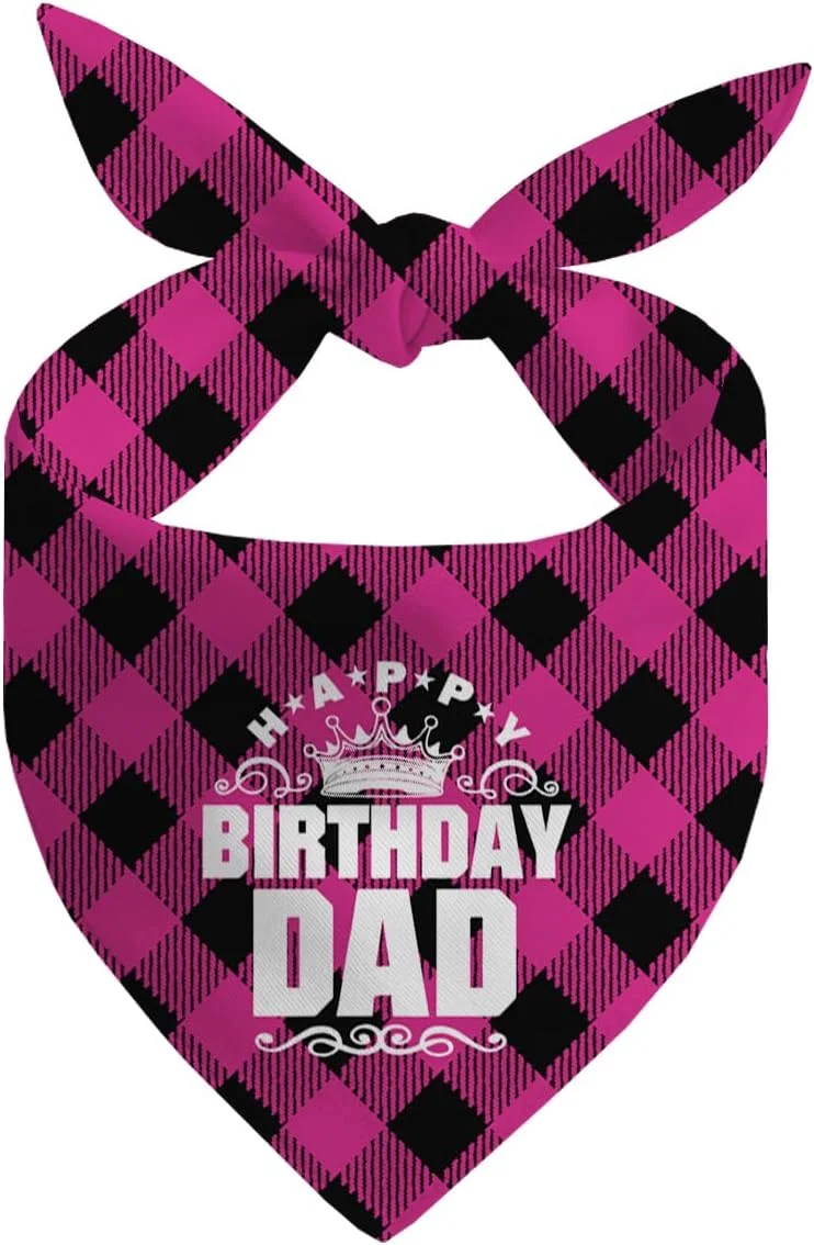 دستمال گردن سگ، دستمال گردن سگ طرح تولدت مبارک پدر، شال گردن سگ با طرح چهارخانه صورتی کلاسیک، دستمال گردن حیوانات خانگی، لوازم جانبی شال گردن حیوانات خانگی، هدیه دستمال گردن سگ برای جشن تولد پدر H10